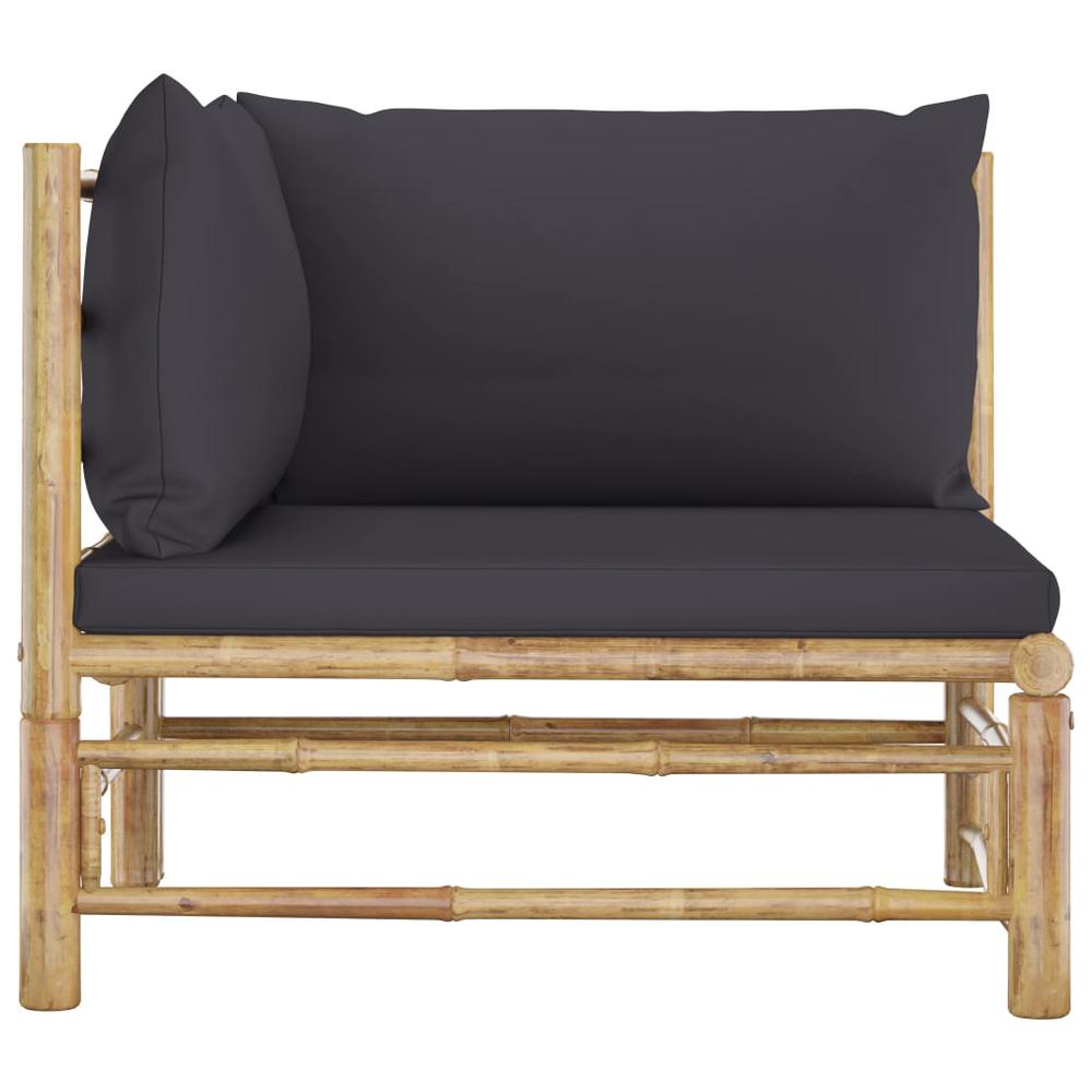 vidaXL Garden Corner Sofa with Dark Gray Cushions Bamboo 3153. Picture 2