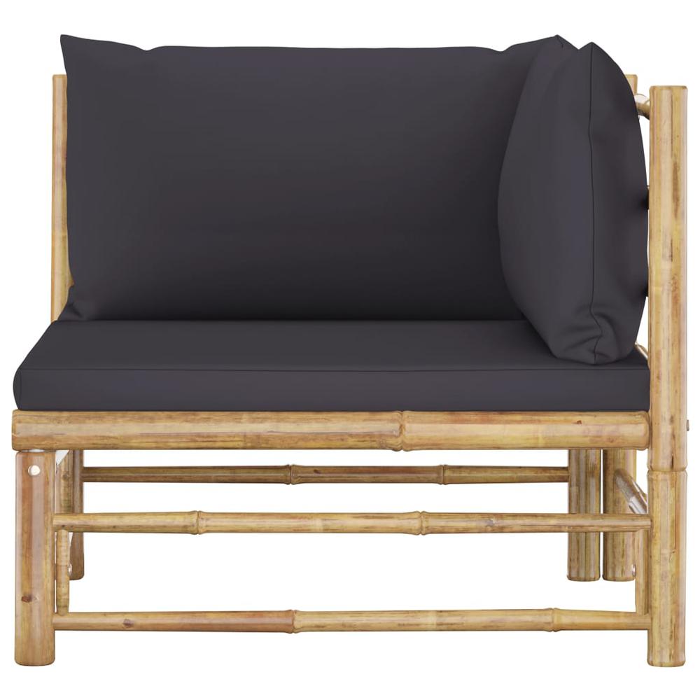 vidaXL Garden Corner Sofa with Dark Gray Cushions Bamboo 3153. Picture 4