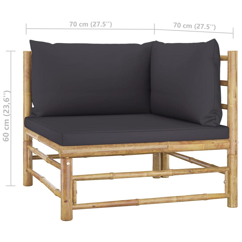 vidaXL Garden Corner Sofa with Dark Gray Cushions Bamboo 3153. Picture 6