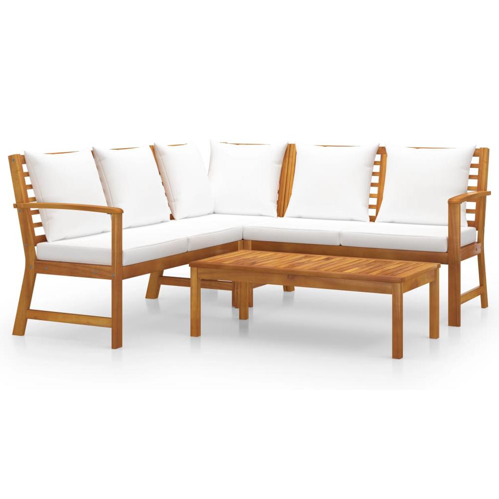 4 Piece Patio Lounge Set with Cushion Cream Solid Acacia Wood. Picture 1