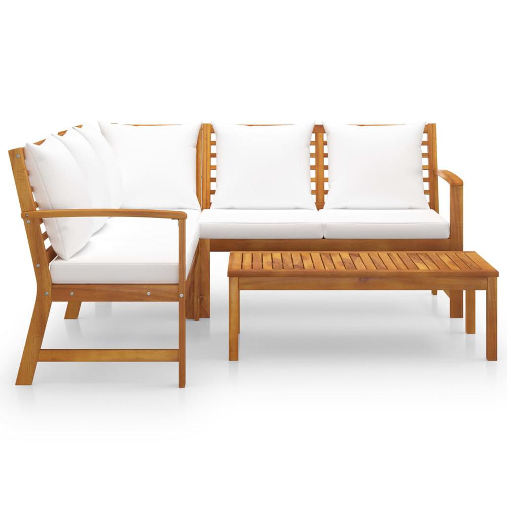4 Piece Patio Lounge Set with Cushion Cream Solid Acacia Wood. Picture 2
