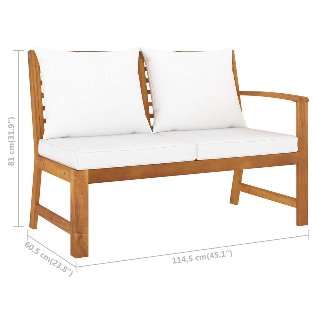 4 Piece Patio Lounge Set with Cushion Cream Solid Acacia Wood. Picture 9