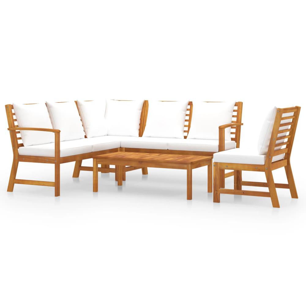 vidaXL 5 Piece Garden Lounge Set with Cushion Cream Solid Acacia Wood 7770. Picture 1