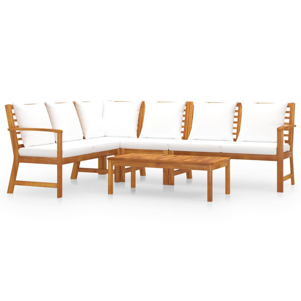 vidaXL 5 Piece Garden Lounge Set with Cushion Cream Solid Acacia Wood 7773. Picture 2