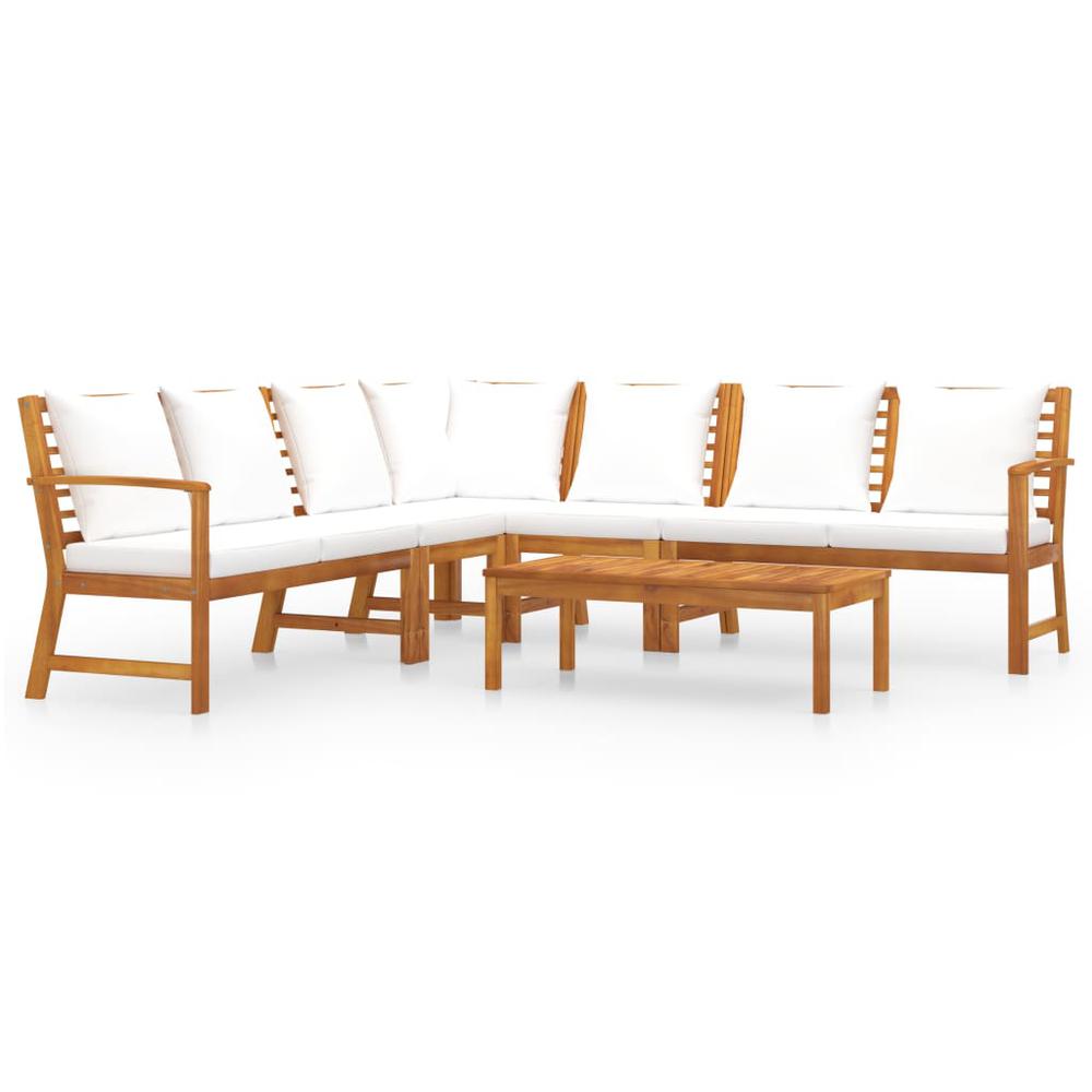 vidaXL 6 Piece Garden Lounge Set with Cushion Cream Solid Acacia Wood 7774. The main picture.