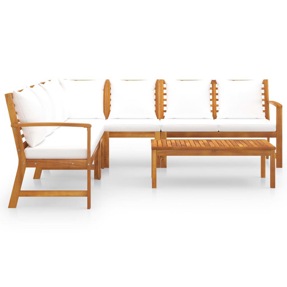 vidaXL 6 Piece Garden Lounge Set with Cushion Cream Solid Acacia Wood 7774. Picture 2
