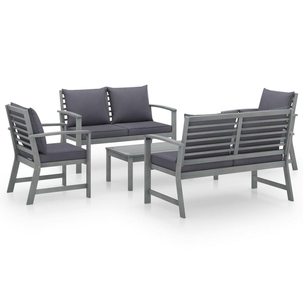 vidaXL 5 Piece Garden Lounge Set with Cushion Solid Acacia Wood Gray 7783. Picture 1