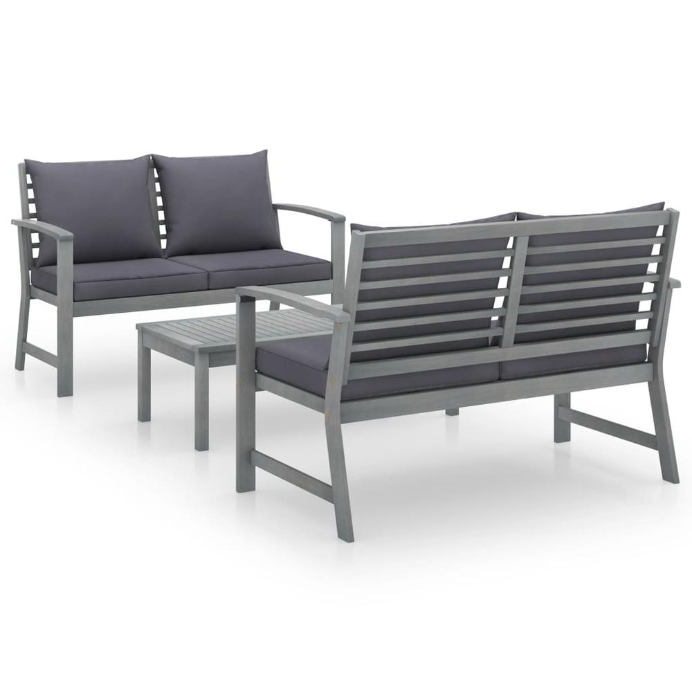 vidaXL 3 Piece Garden Lounge Set with Cushion Solid Acacia Wood Gray 7784. Picture 1