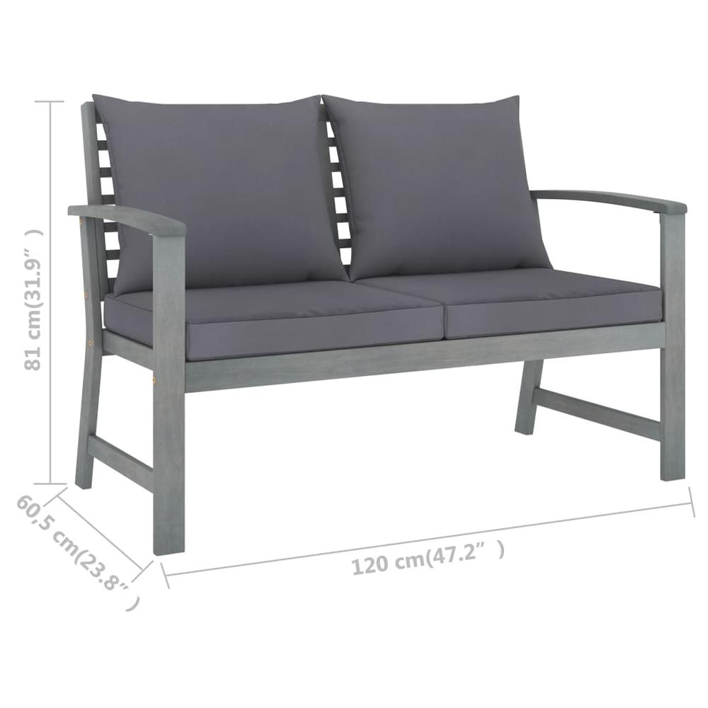 vidaXL 3 Piece Garden Lounge Set with Cushion Solid Acacia Wood Gray 7784. Picture 7