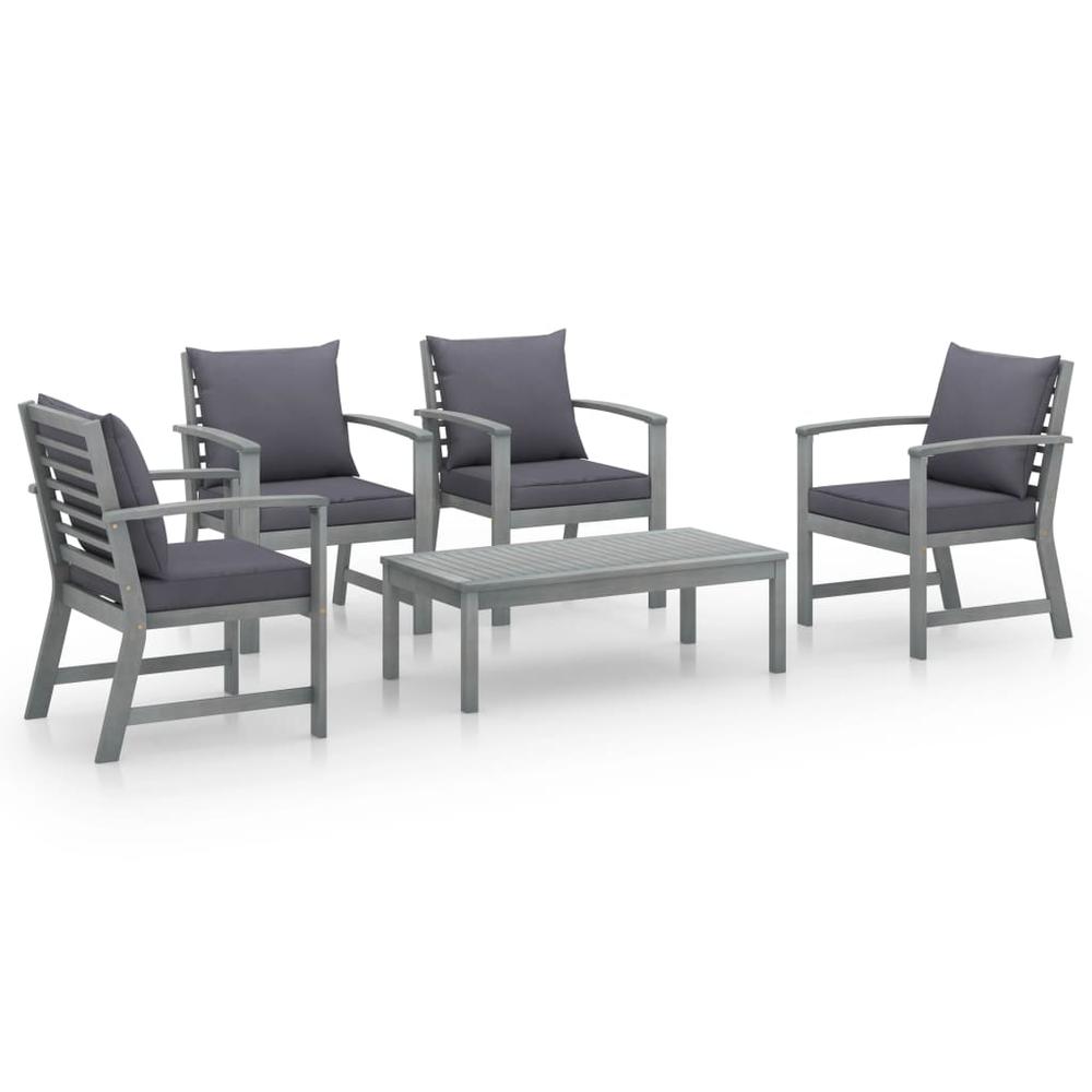 vidaXL 5 Piece Garden Lounge Set with Cushion Solid Acacia Wood Gray 7785. Picture 1