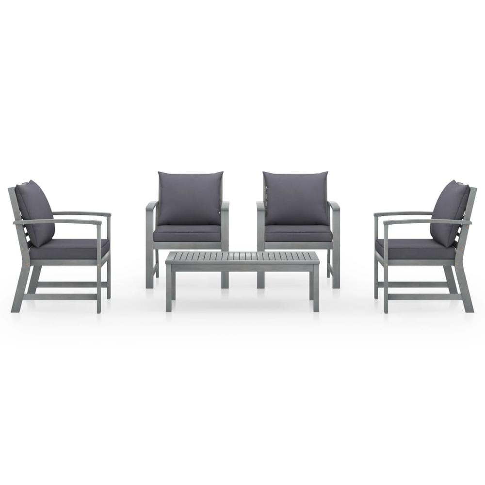 vidaXL 5 Piece Garden Lounge Set with Cushion Solid Acacia Wood Gray 7785. Picture 2