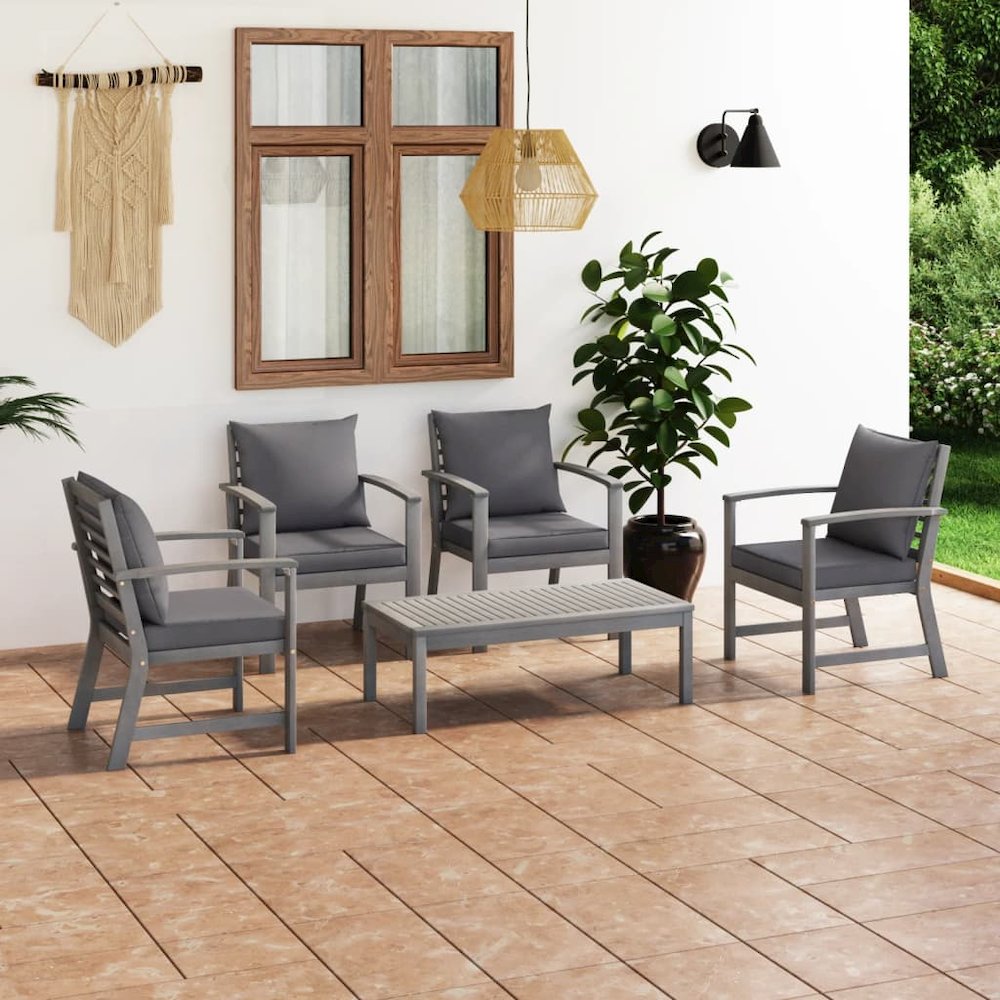 vidaXL 5 Piece Garden Lounge Set with Cushion Solid Acacia Wood Gray 7785. Picture 1