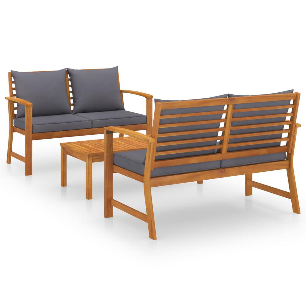 vidaXL 3 Piece Garden Lounge Set with Cushion Solid Acacia Wood 7789. Picture 1