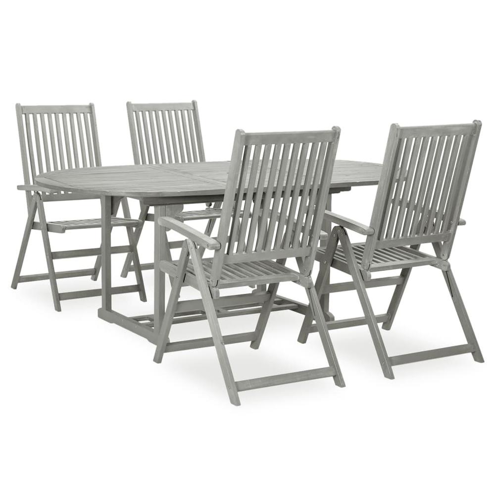 5 Piece Patio Dining Set Solid Acacia Wood Gray. Picture 12