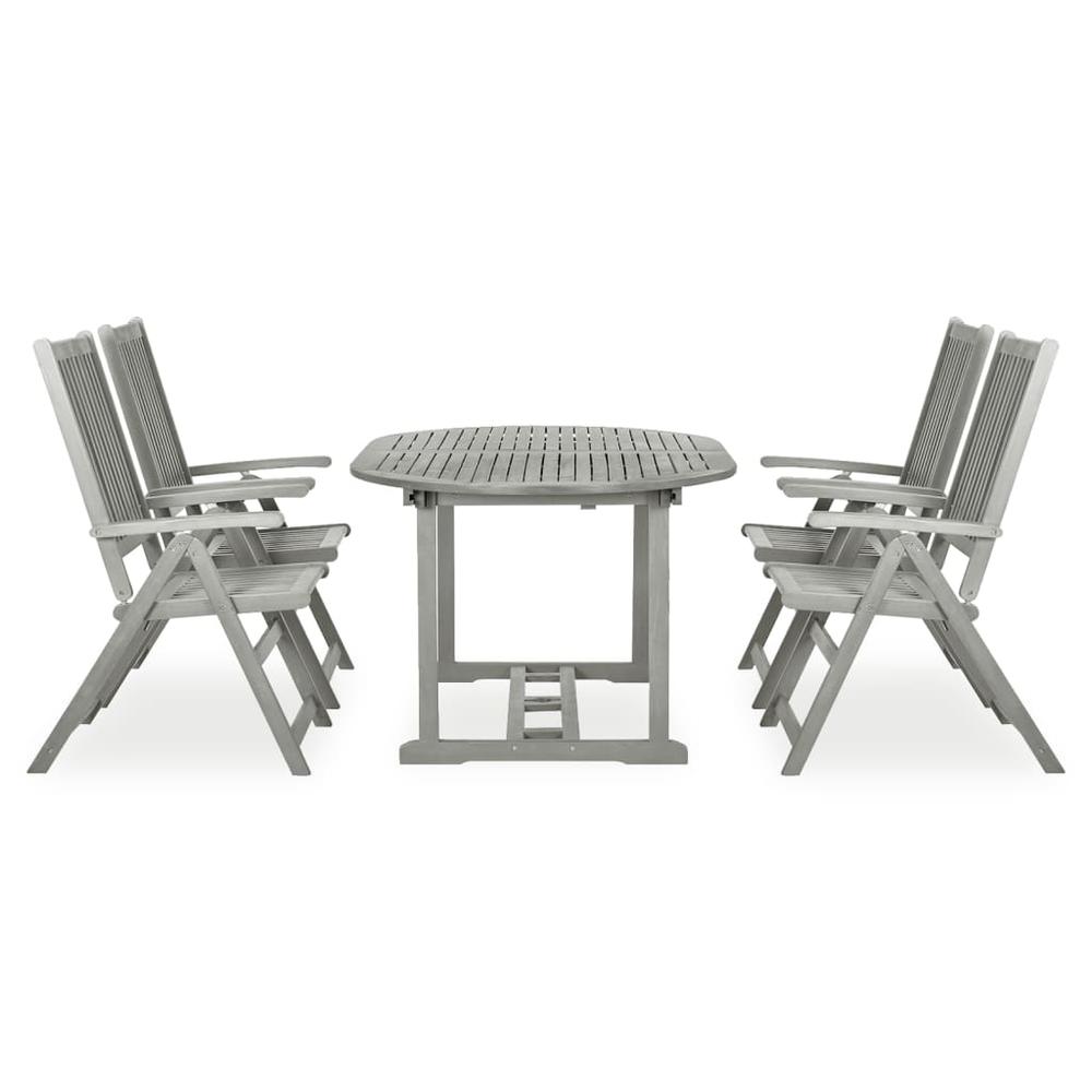 5 Piece Patio Dining Set Solid Acacia Wood Gray. Picture 1