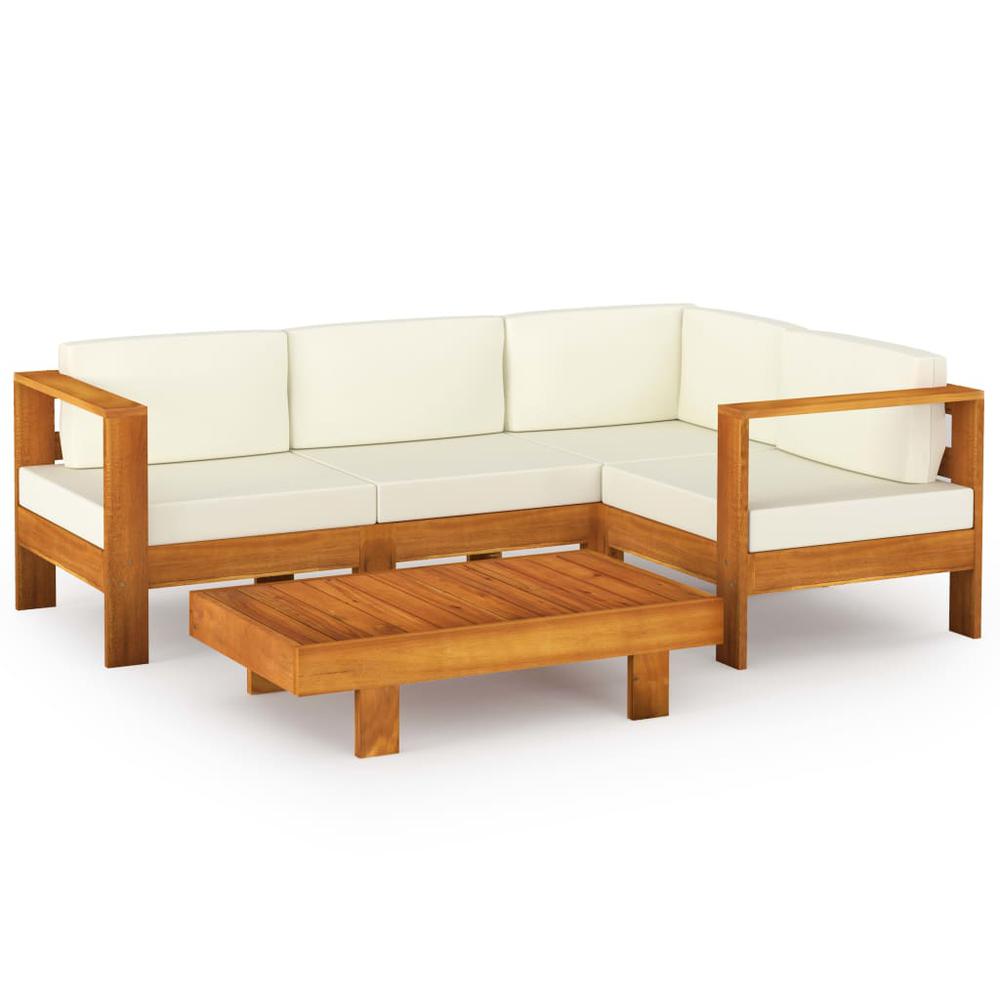 vidaXL 5 Piece Garden Lounge Set with Cream White Cushions Acacia Wood 7932. Picture 1