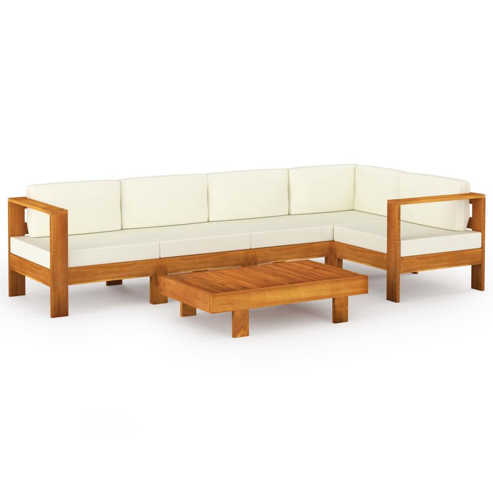 vidaXL 6 Piece Garden Lounge Set with Cream White Cushions Acacia Wood 7933. Picture 2