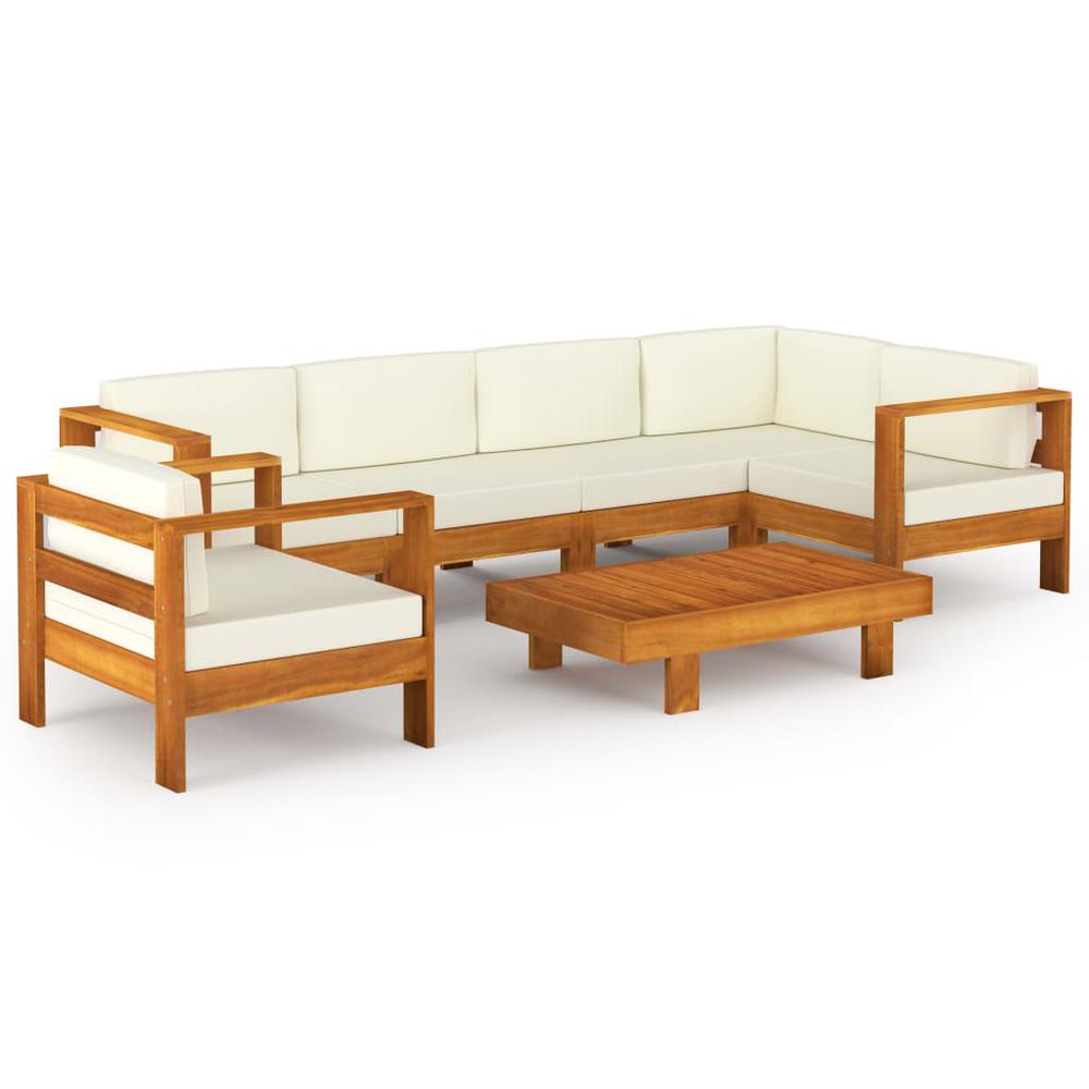 vidaXL 7 Piece Garden Lounge Set with Cream White Cushions Acacia Wood 7934. Picture 1
