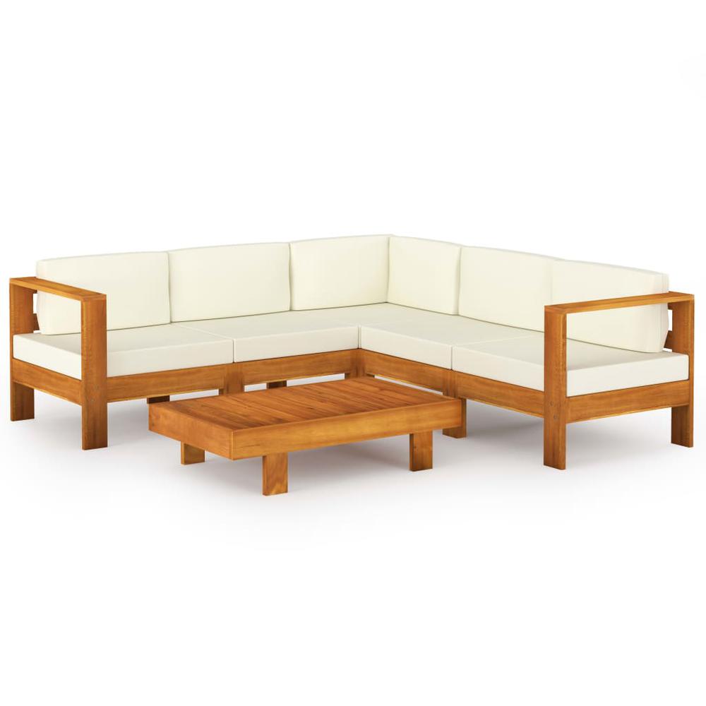 vidaXL 6 Piece Garden Lounge Set with Cream White Cushions Acacia Wood 7935. Picture 1