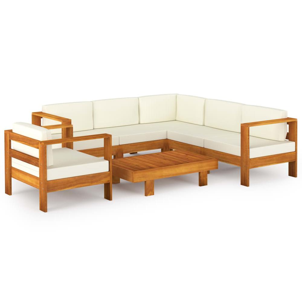 vidaXL 7 Piece Garden Lounge Set with Cream White Cushions Acacia Wood 7936. Picture 1