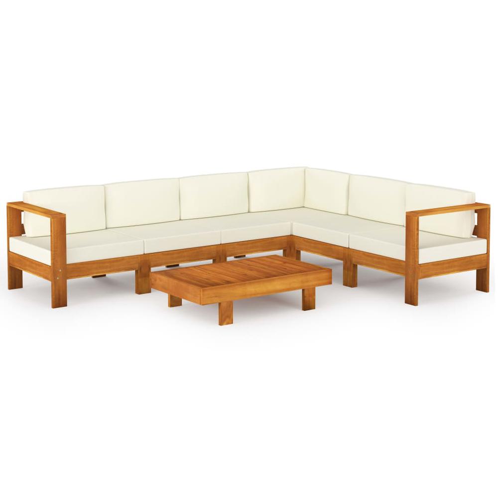 vidaXL 7 Piece Garden Lounge Set with Cream White Cushions Acacia Wood 7937. The main picture.