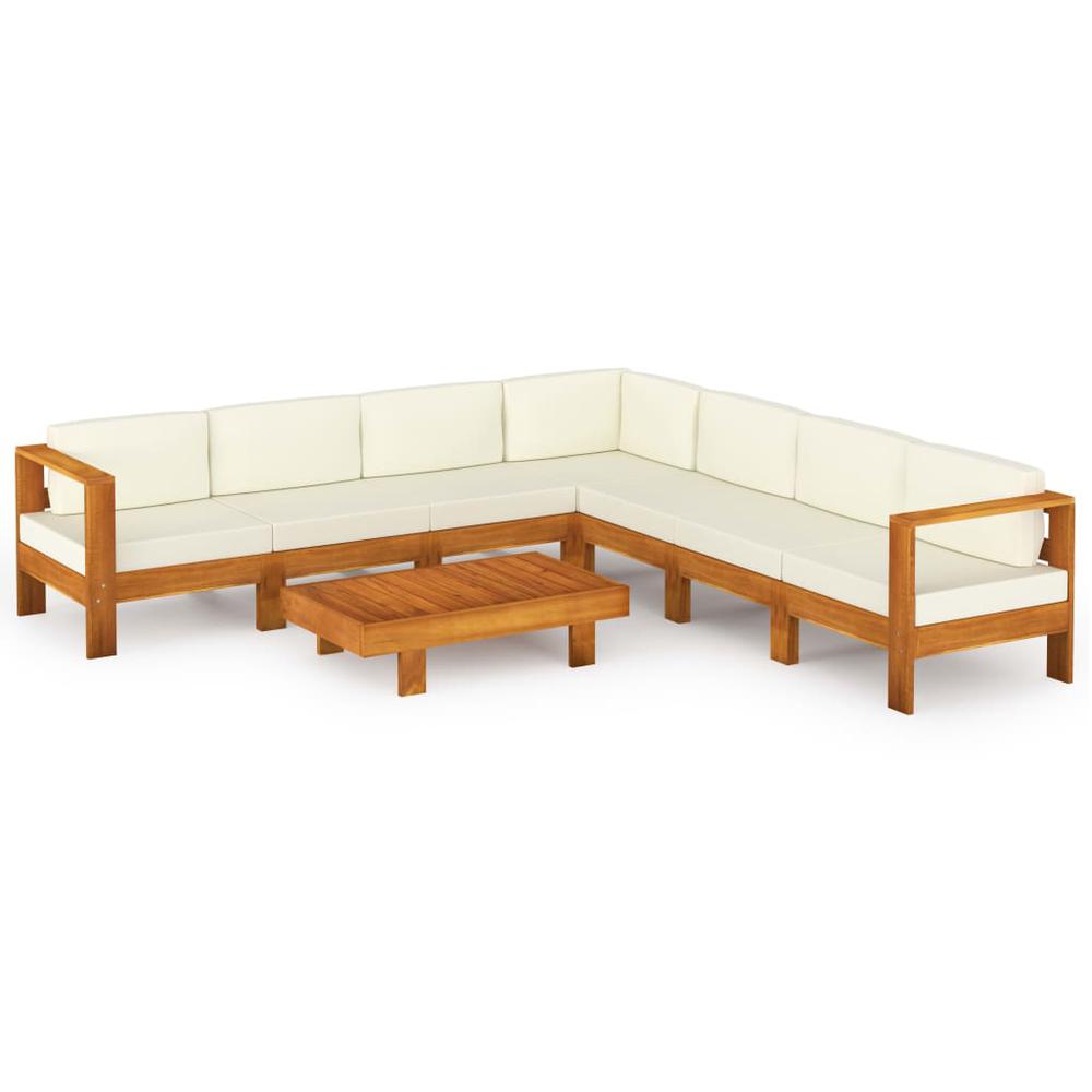 vidaXL 8 Piece Garden Lounge Set with Cream White Cushions Acacia Wood 7940. Picture 1