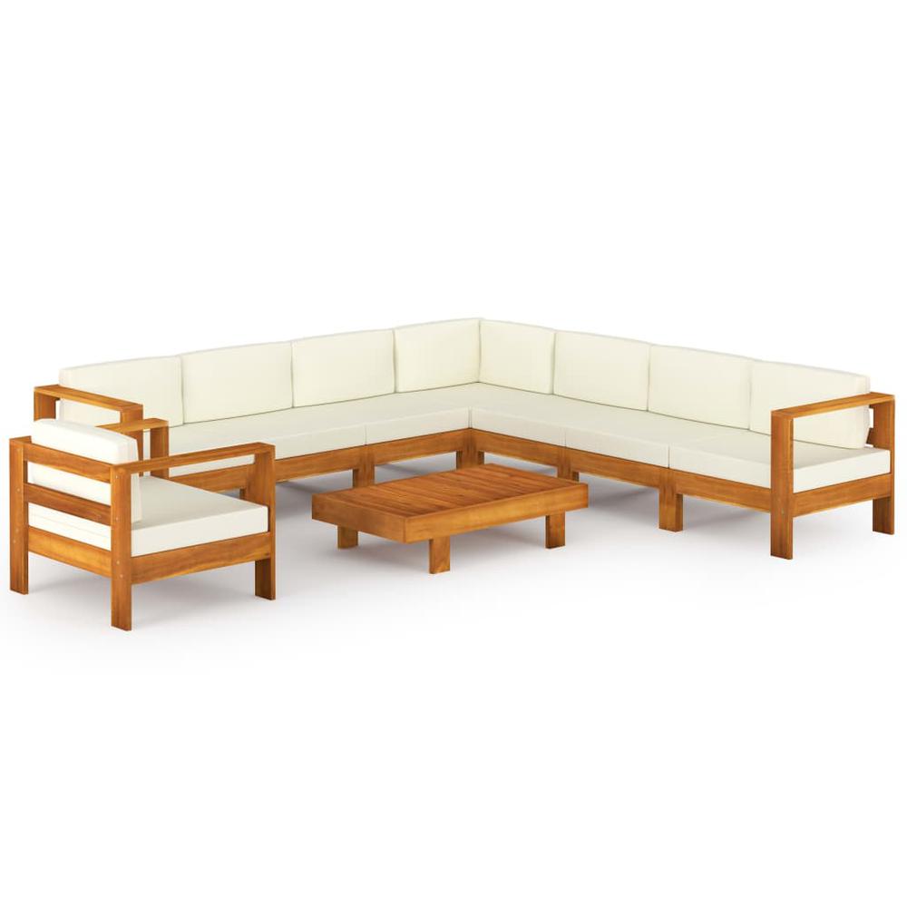 vidaXL 9 Piece Garden Lounge Set with Cream White Cushions Acacia Wood 7941. Picture 1