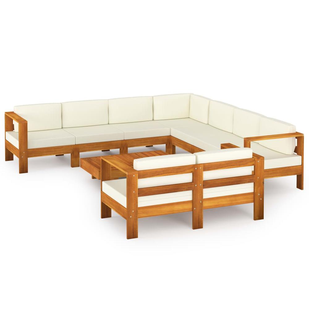 vidaXL 9 Piece Garden Lounge Set with Cream White Cushions Acacia Wood 7942. Picture 1