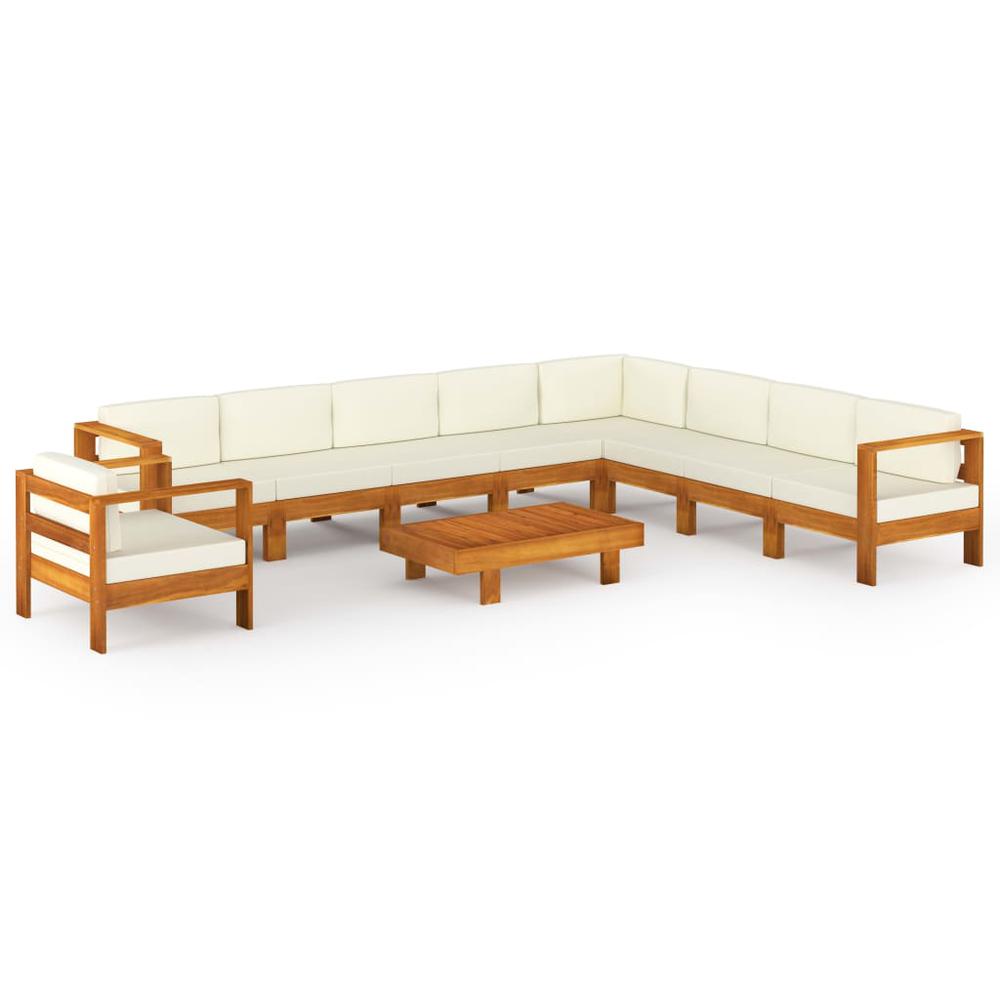 vidaXL 10 Piece Garden Lounge Set with Cream White Cushions Acacia Wood 7944. Picture 1