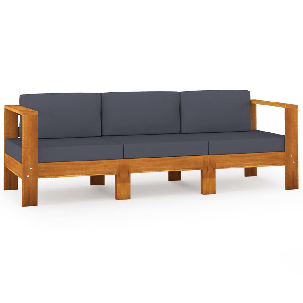 vidaXL 3-Seater Garden Sofa with Dark Gray Cushions Acacia Wood 7946. Picture 1