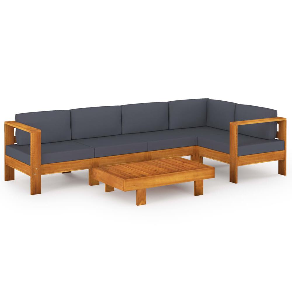 vidaXL 6 Piece Garden Lounge Set with Dark Gray Cushions Acacia Wood 7952. Picture 1