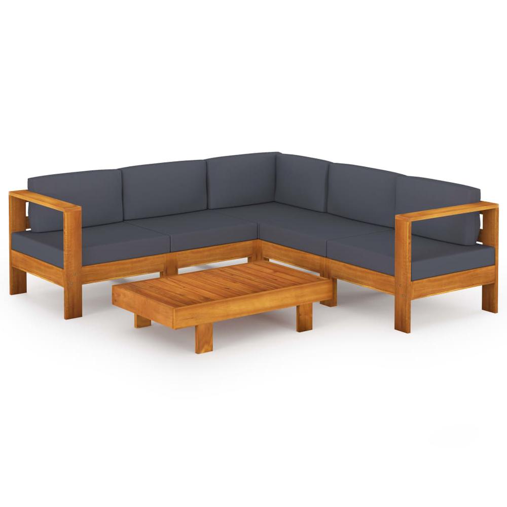 vidaXL 6 Piece Garden Lounge Set with Dark Gray Cushions Acacia Wood 7954. Picture 1