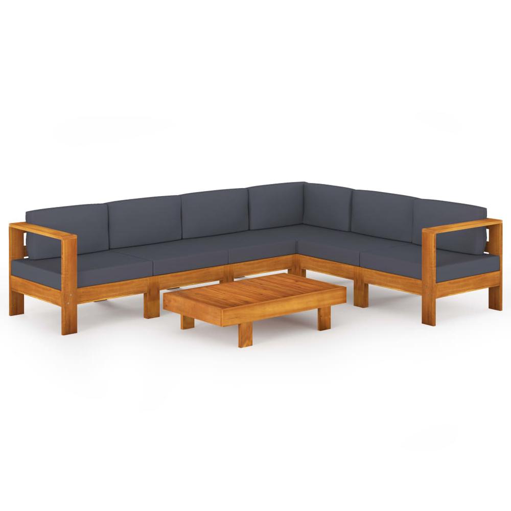 vidaXL 7 Piece Garden Lounge Set with Dark Gray Cushions Acacia Wood 7956. Picture 1