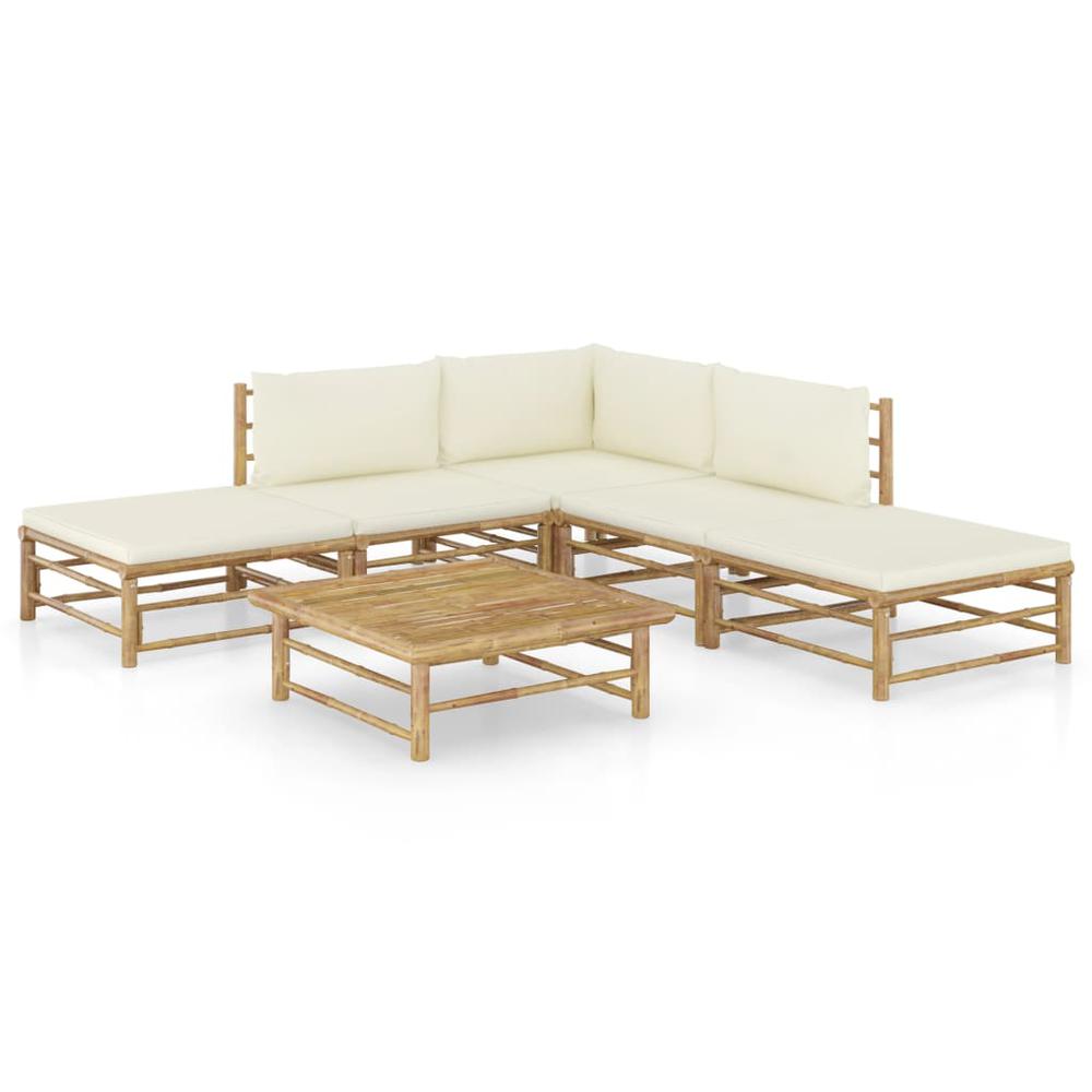 vidaXL 6 Piece Garden Lounge Set with Cream White Cushions Bamboo 8187. Picture 1