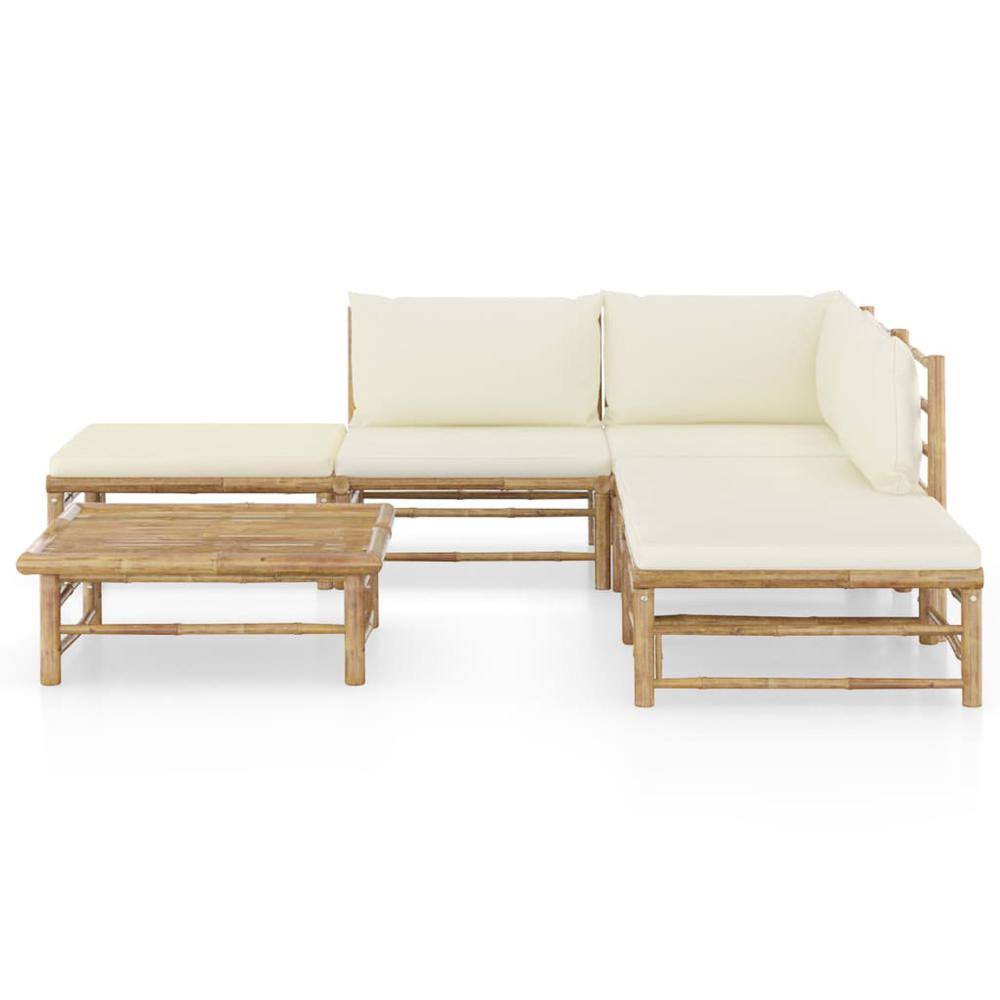 vidaXL 6 Piece Garden Lounge Set with Cream White Cushions Bamboo 8187. Picture 3