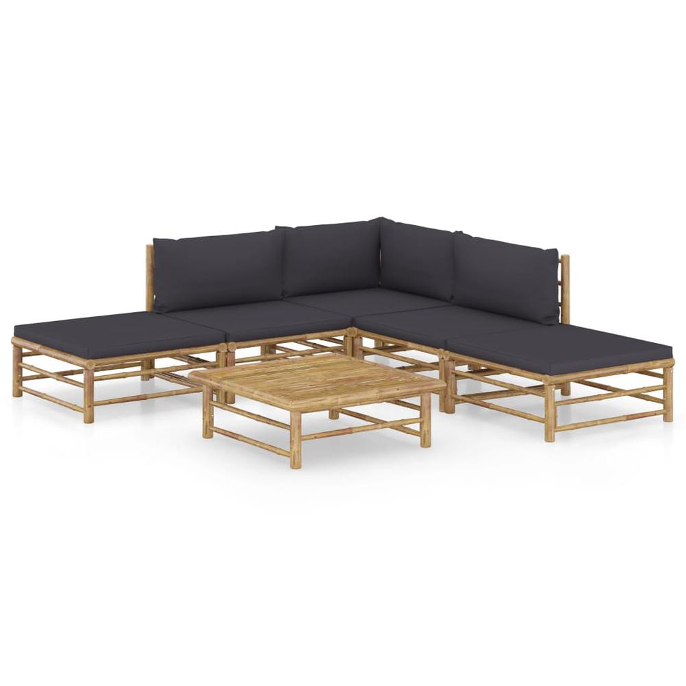 vidaXL 6 Piece Garden Lounge Set with Dark Gray Cushions Bamboo 8188. Picture 1