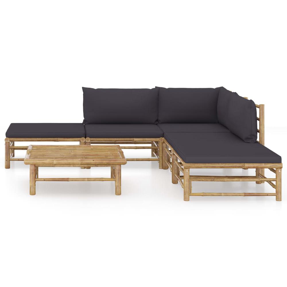 vidaXL 6 Piece Garden Lounge Set with Dark Gray Cushions Bamboo 8188. Picture 2