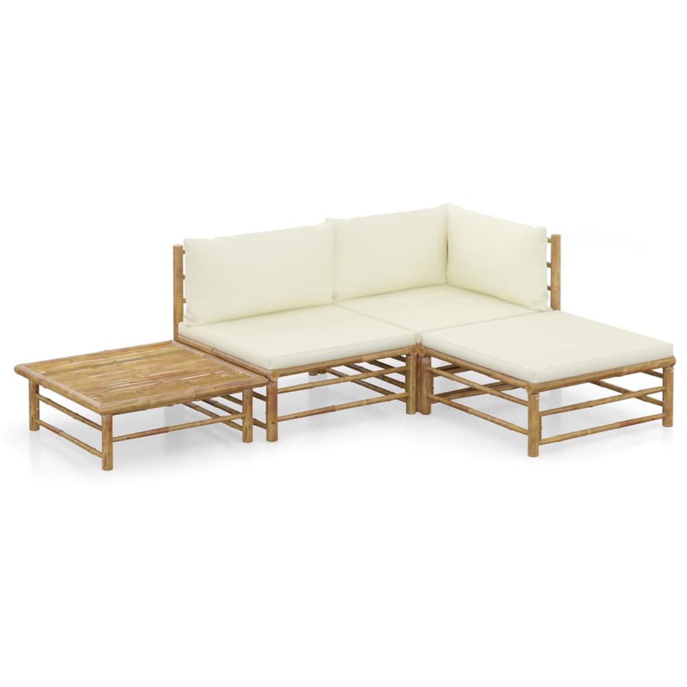 vidaXL 4 Piece Garden Lounge Set with Cream White Cushions Bamboo 8189. Picture 1