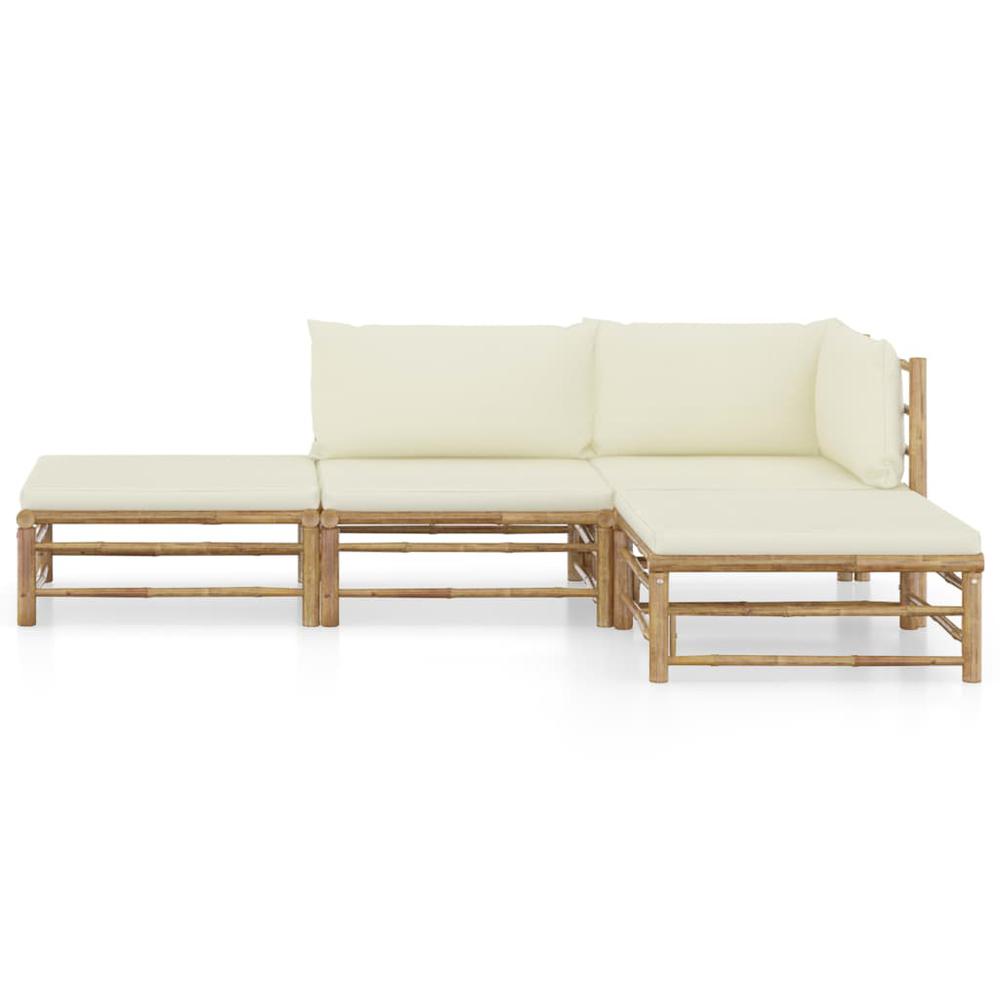 vidaXL 4 Piece Garden Lounge Set with Cream White Cushions Bamboo 8189. Picture 2