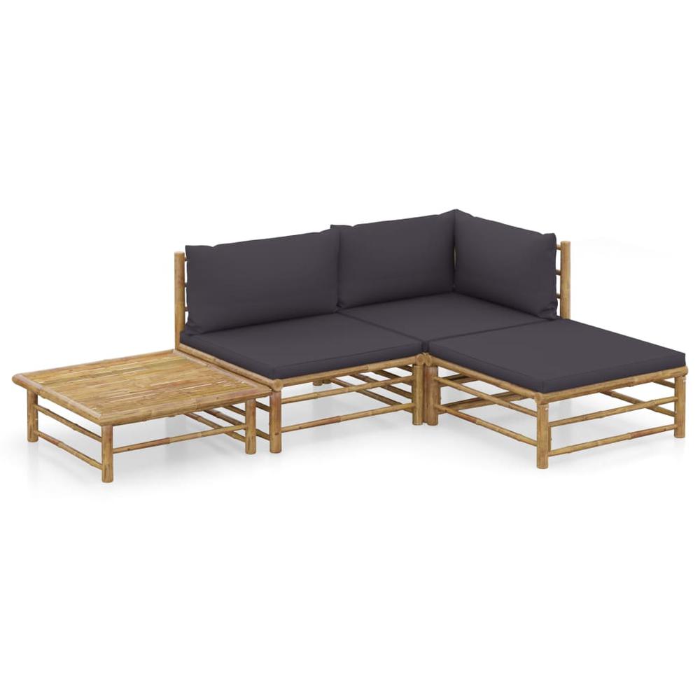 vidaXL 4 Piece Garden Lounge Set with Dark Gray Cushions Bamboo 8190. The main picture.