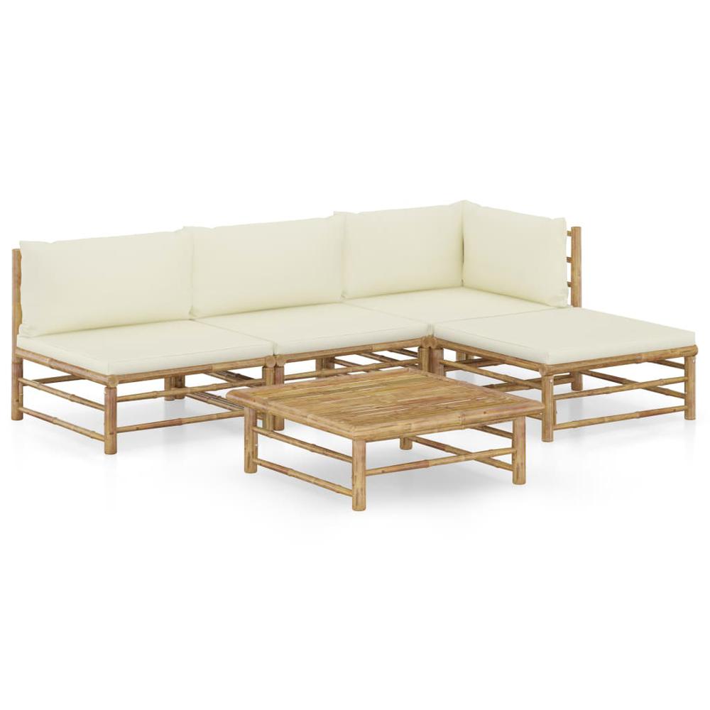 vidaXL 5 Piece Garden Lounge Set with Cream White Cushions Bamboo 8191. The main picture.