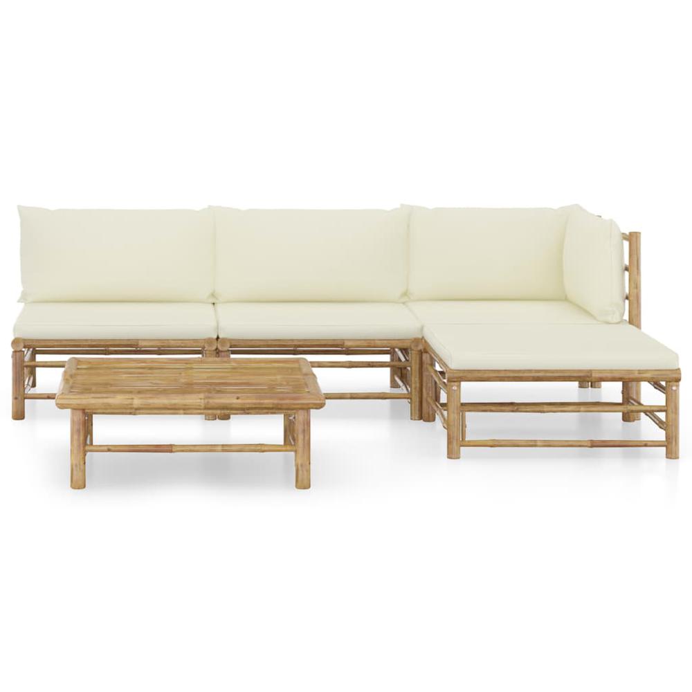 vidaXL 5 Piece Garden Lounge Set with Cream White Cushions Bamboo 8191. Picture 2