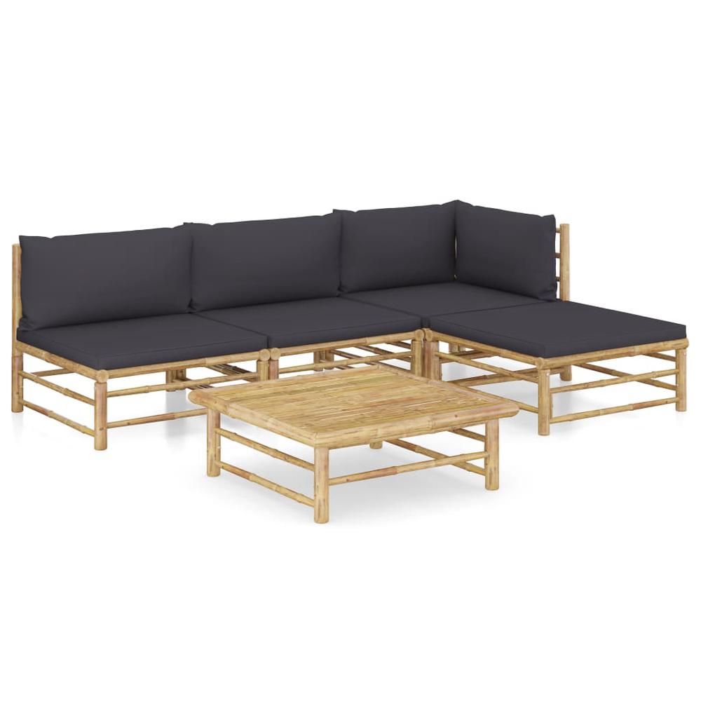 vidaXL 5 Piece Garden Lounge Set with Dark Gray Cushions Bamboo 8192. Picture 1