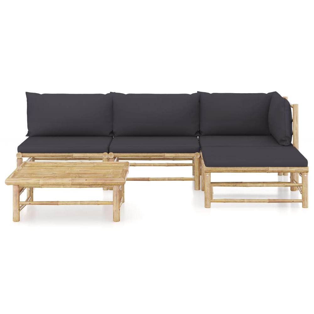 vidaXL 5 Piece Garden Lounge Set with Dark Gray Cushions Bamboo 8192. Picture 2