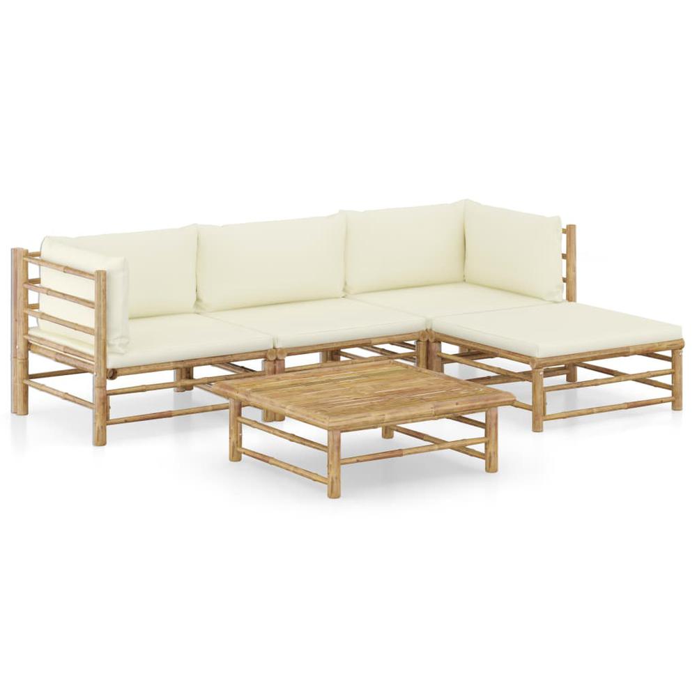 vidaXL 5 Piece Garden Lounge Set with Cream White Cushions Bamboo 8193. Picture 1