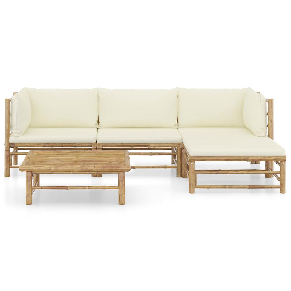 vidaXL 5 Piece Garden Lounge Set with Cream White Cushions Bamboo 8193. Picture 2