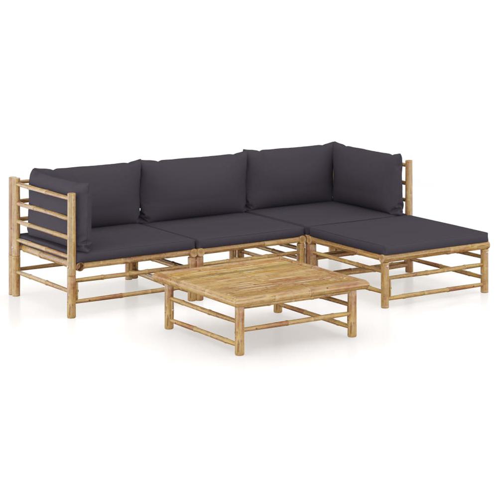 vidaXL 5 Piece Garden Lounge Set with Dark Gray Cushions Bamboo 8194. Picture 1