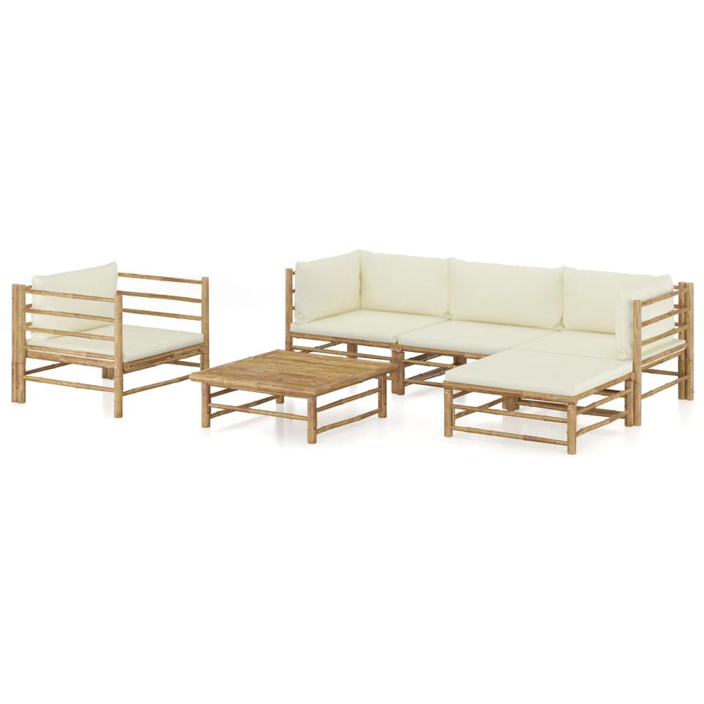 vidaXL 6 Piece Garden Lounge Set with Cream White Cushions Bamboo 8195. Picture 1