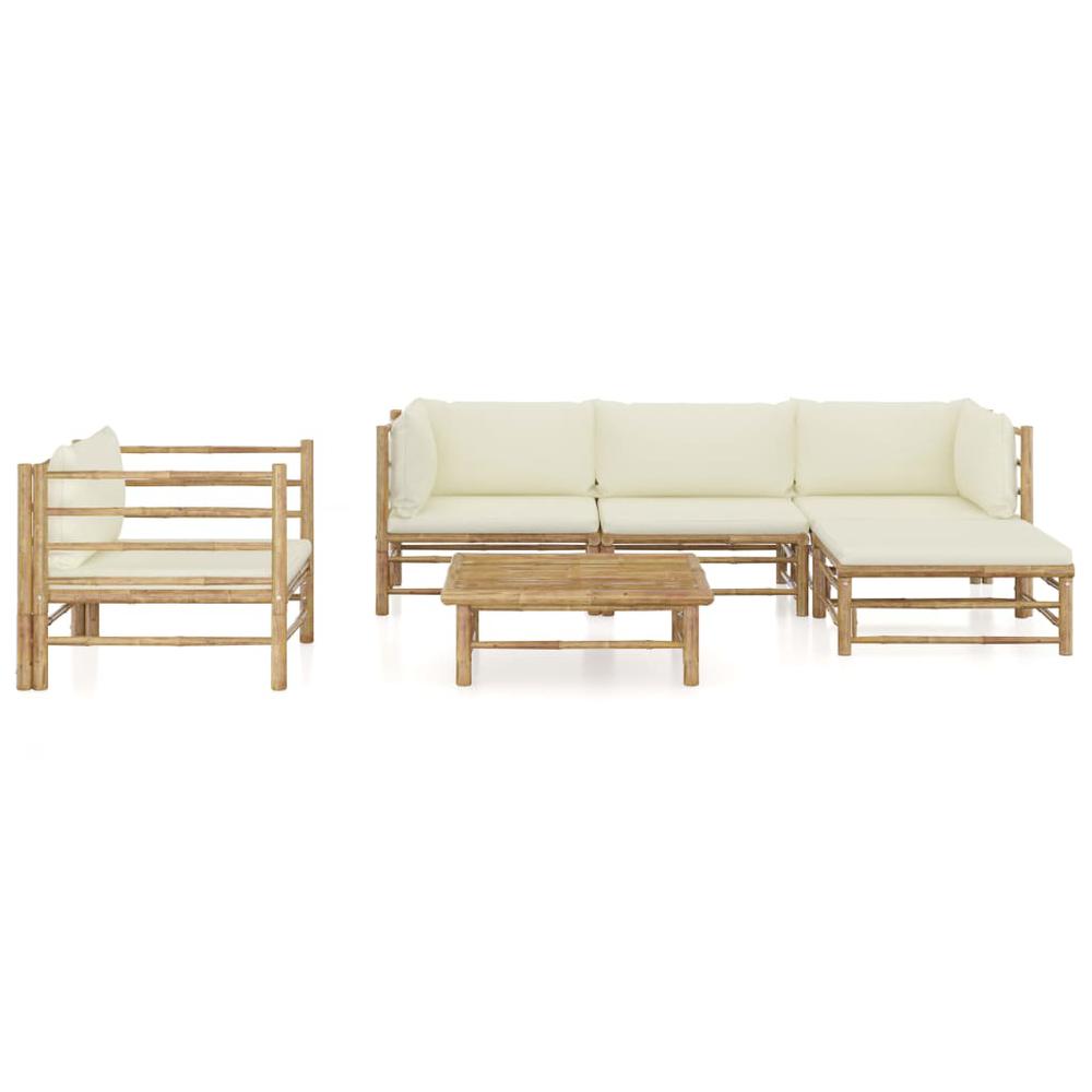 vidaXL 6 Piece Garden Lounge Set with Cream White Cushions Bamboo 8195. Picture 2