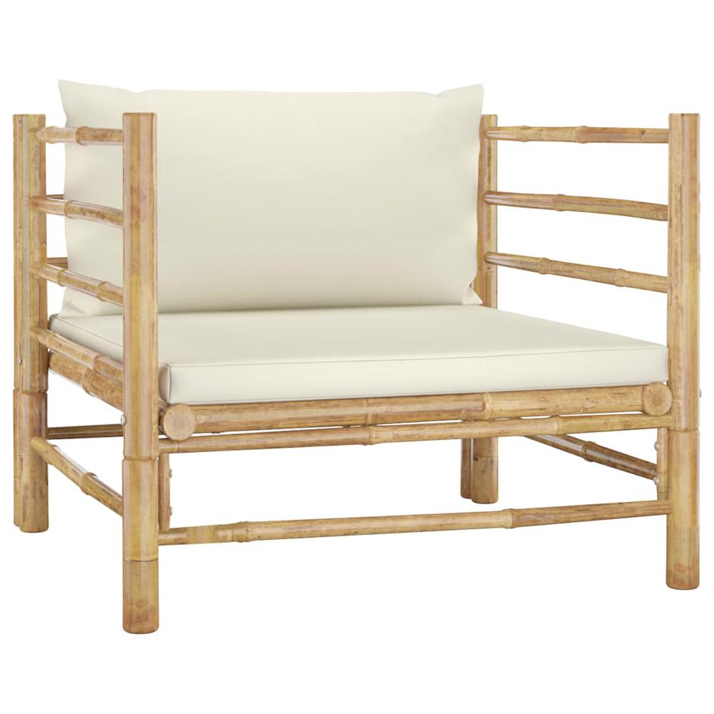 vidaXL 6 Piece Garden Lounge Set with Cream White Cushions Bamboo 8195. Picture 9